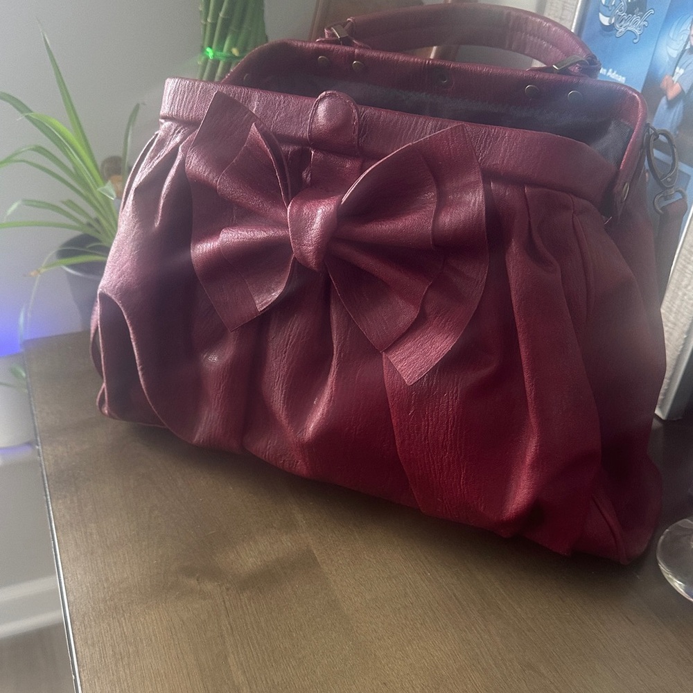 Jessica Simpson Red  Burgundy chic Bow Faux Leather Handbag